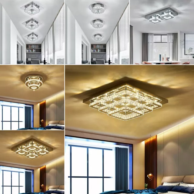Modern LED Crystal Ceiling Light Flush Mount Chandelier Lamp Living Room Bedroom