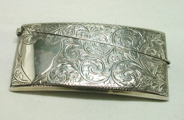 Antique 1912 Beautiful Engraved Silver Card Case 21028