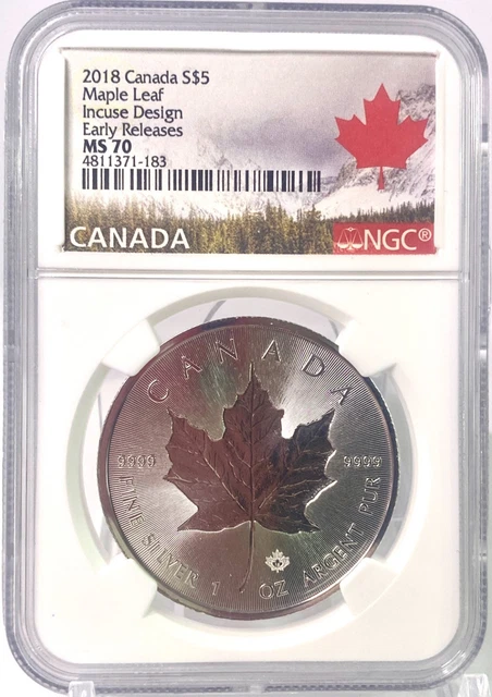 2018 CANADA $5 Pure .9999Silver Maple Leaf Incuse Design