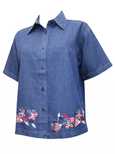 Ladies Embroidered Border Denim Shirt by Sara Studio Sizes 14 - 20