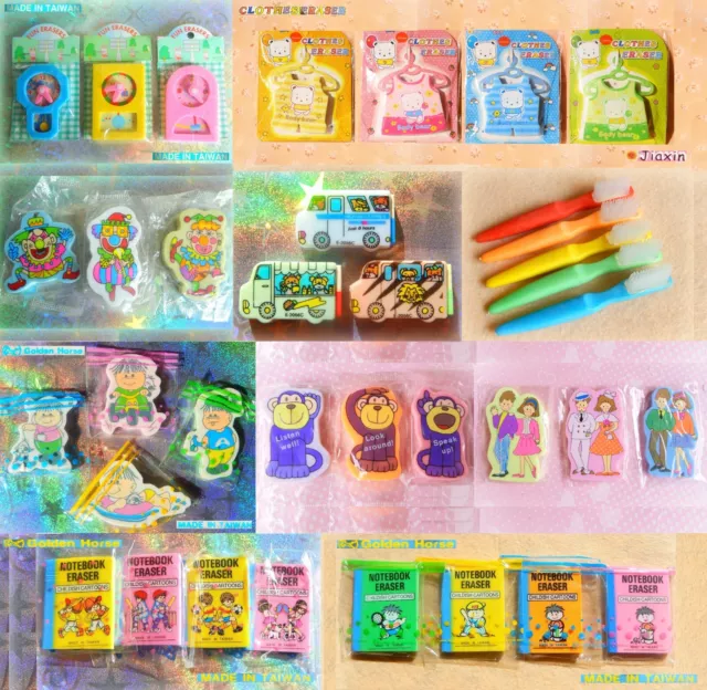 🤡 Vintage 1990 *36* Gommine Fun Eraser Gomme Collezione Sealed Erasers OTTIME🤩