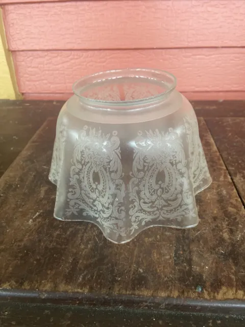 Ruffled Edge Acid Etched Antique Victorian Gas Lamp Shade 4” Fitter