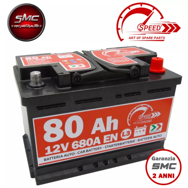 Batteria auto 80 Ah SPEED L3 680A Spunto - Positivo Destra DX - Produzione ITA 3