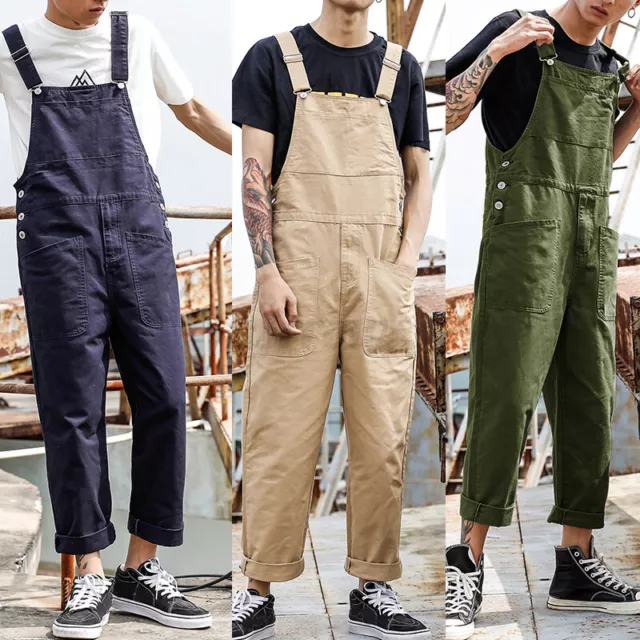 Men's Dungaree Overalls Pants Summre Jumpsuit Retro Cargo Pockets Trousers Pants