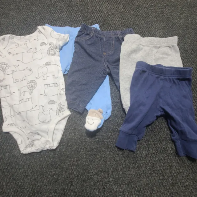 3 Infant Boys Pants & One Piece 3-6 Mo Blue White Dinosaur Simple Joy Carters