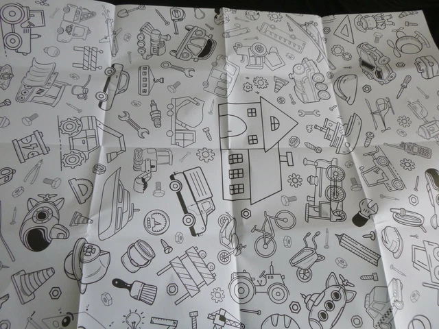 Ausmal-Tischdecken aus Papier 84,1 x 118,9 cm, Motiv: Fahrzeuge und Baustelle