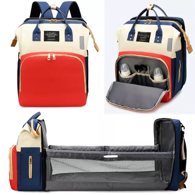 Baby Diaper Bag Backpack R/W/B With built in Bassinet/Crib Changing Station USB