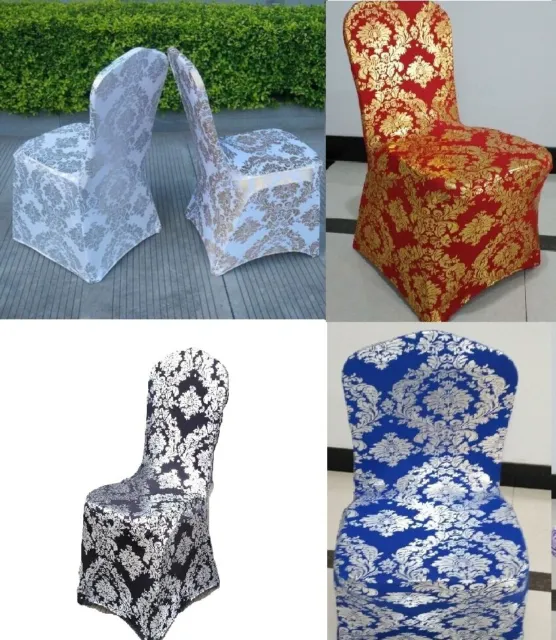 Spandex Chair Cover Golden/Silver Floral Print - Wedding Party Prom Events Xmas