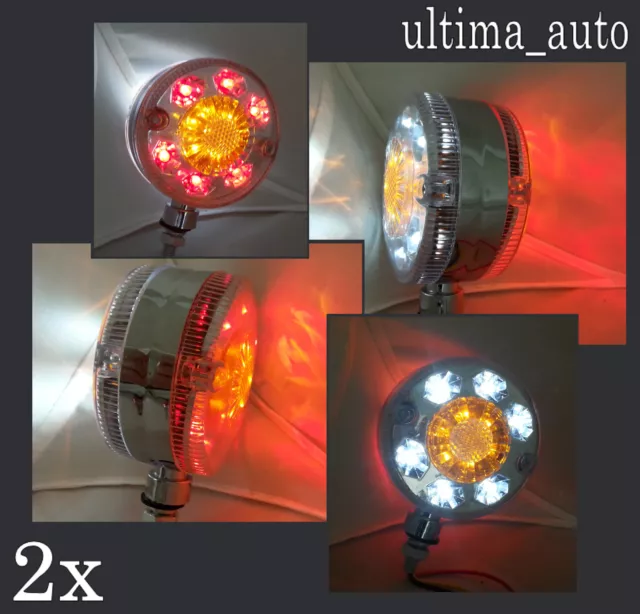 2x Chrome Red White Amber Lollipop LED Side Marker Mirror Lights Truck Lorry LKW