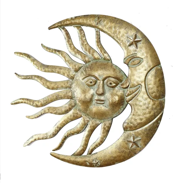 Metal Sun Moon Face Wall Plaque Decor Hang Art Patio Fence Porch Home Garden