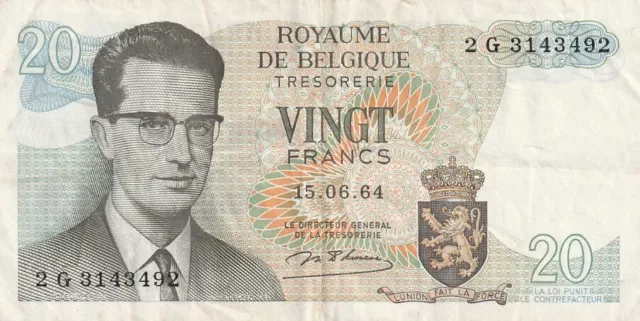 1 billet 20 francs. Belgique. Type Baudouin. Voir description