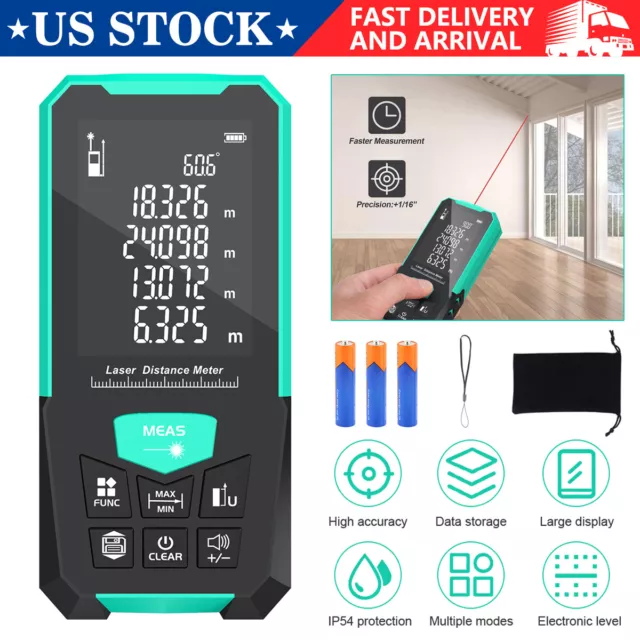 328Ft Laser Measure Meter Handheld Digital LCD Distance Tape Rangefinder