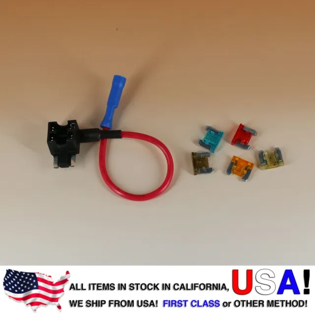 Add-A-Circuit Blade Style Atm Low Profile Mini Fuse Holder Fuse Tap + Fuses