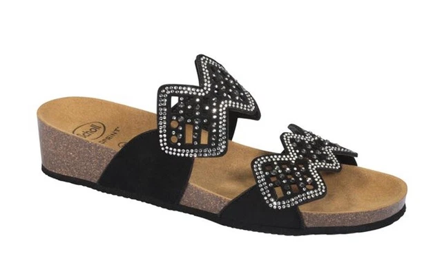 Scholl Camilla Bioprint Sandales Sabots Chaussons Femme Compensé Strass