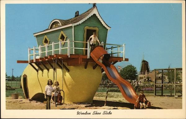 Holland,MI Wooden Shoe Slide Teich Ottawa,Allegan County Michigan Postcard