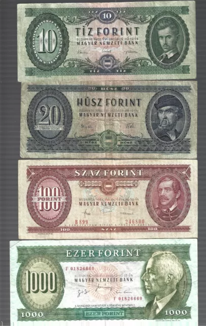 Hungary ✨ 10 ... 20 ... 100  ... 1000 Frint ✨ 4 banknotes lot #1610