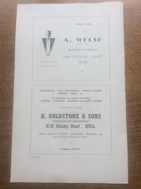 Vintage 1950s advert Hull Advertisement Advertising Welsh Tailors & H Goldstone