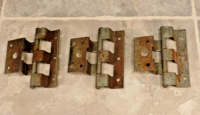 Vintage Rusty Metal Off Set Butt Hinges Lot Of 3 Measures 3.5X3 In Over All 3