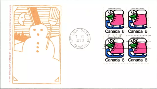 Canada 1973 FDC Christmas Cover - Ottawa, Ont - Block Of 4 - F76611