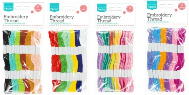 12 x 7m Cotton Skeins Coloured EMBROIDERY THREAD Cross Braiding Craft Sewing UK