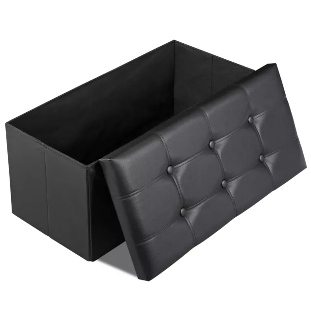 Folding Storage Ottoman Bench 30'' Faux Leather Footrest for Bedroom Black