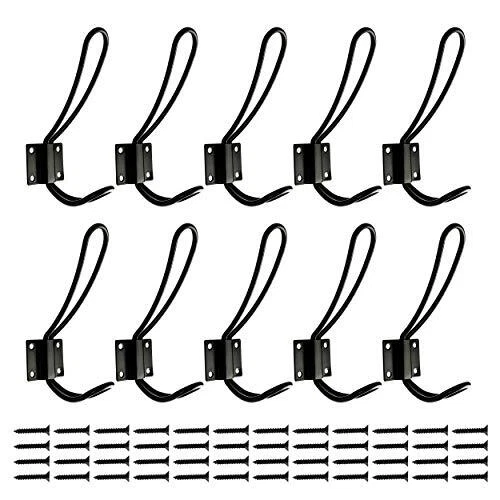 Rustic Entryway Hooks | 6 Pack of Black Wall Mounted Vintage Double Coat Hang...