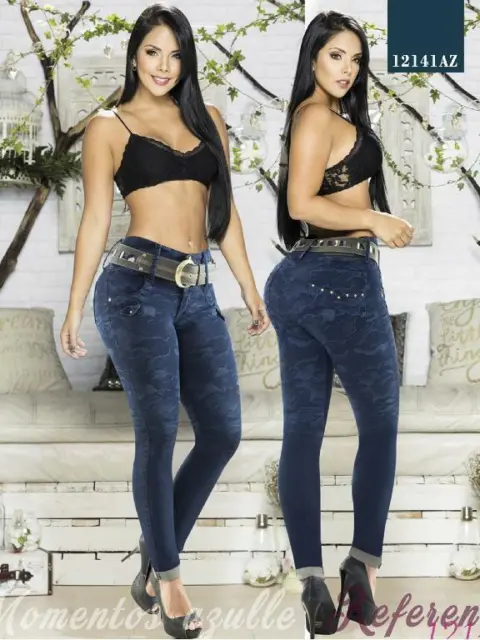 Colombian Jeans Push Up Butt Lift Mid Waist Light Blue Skinny Levanta Cola  Slim
