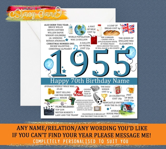 PERSONALISED 70TH BIRTHDAY Card Male 1955 Year Birth Dad Husband ...