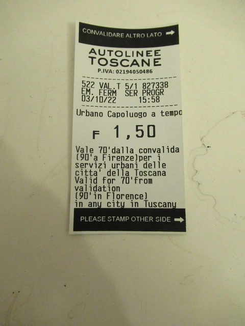 Collectable used Florence Tuscany Italy Autoline train ticket stub October 2022