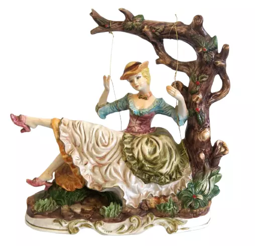 Capodimonte Porcelain Figure Lady On Swing Swinging Large Hand Painted Charity