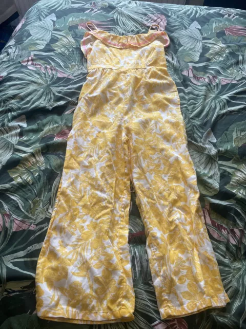 Girls M&S Yellow And White Tropical Print Jumpsuit NWT Age 11-12 Summer Holiday