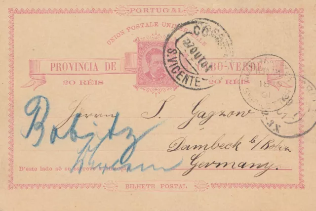 San Vicente 1901: dirección de tarjeta post Barbados a Dambeck/Berlín