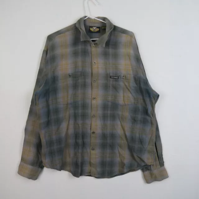 Harley Davidson Mens Buttons Up Shirt Size L Large Blue/Grey Plaid Motorcycle