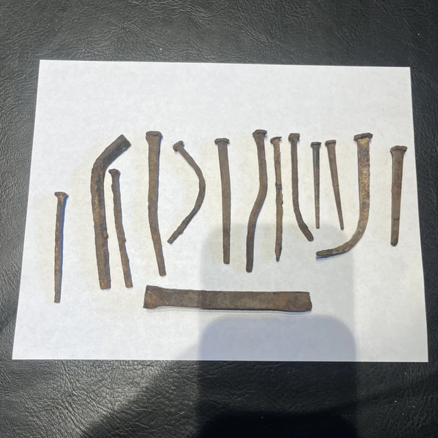 Antique Lot Of 14 Square Head Iron Nails