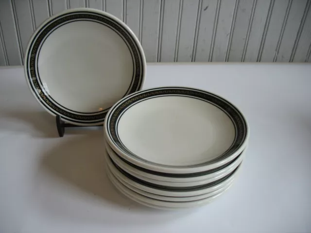 S/8 Vtg Jackson China 7 1/4" restaurant ware salad plates Black & gold Greek Key