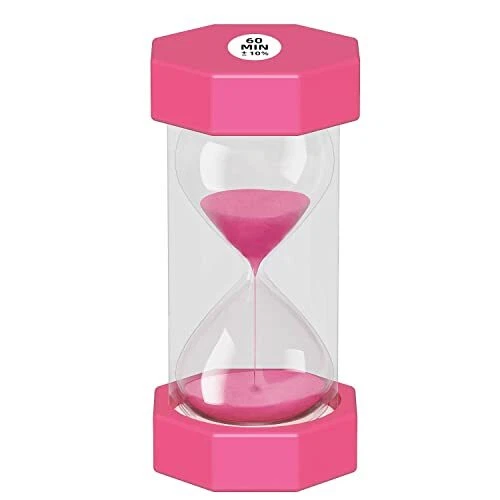Hour Glass with Sand 60 Minutes for Kids, Unbreakable Octagon 1 60 min Pink