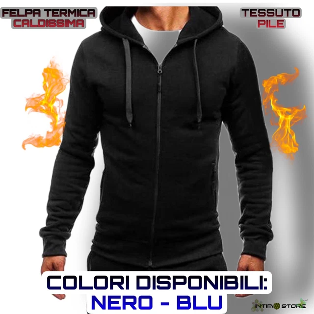 Felpa Uomo Pile Termica Cardigan Maglione Calda Invernale Con Cappuccio Cerniera