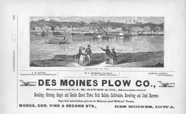 Kansas City in 1855 - Des Moines Plow Co. - Des Moines, Iowa - 1877