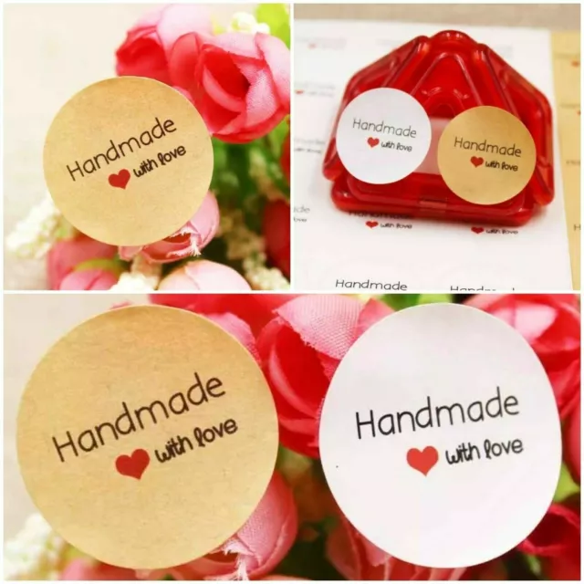 Round Thank You Hand Made With Love Labels Stickers Gift Food Craft Box