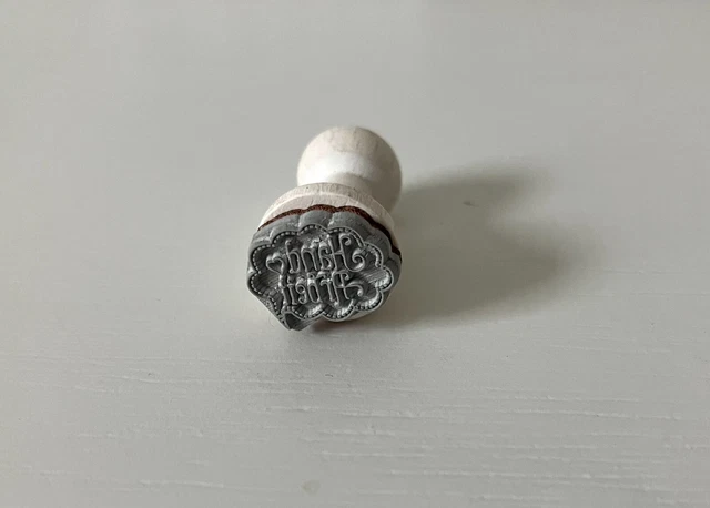 Neu Holz Kegelstempel "HAND ARBEIT" Sprechblase basteln nähen stricken DIY Tags