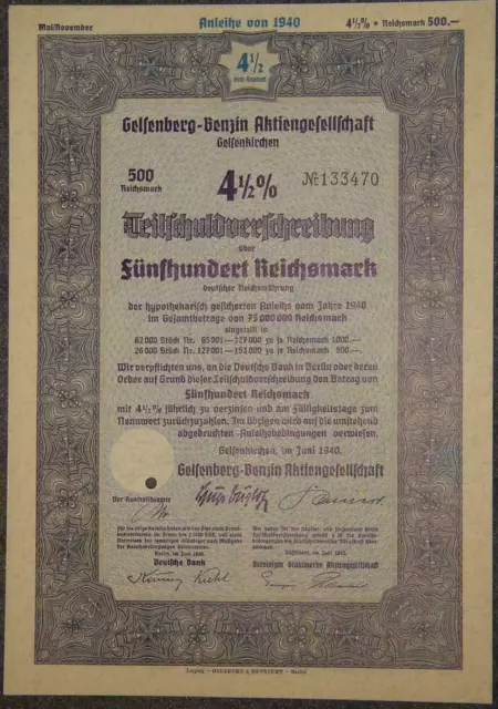 Lot 100 X Gelsenberg-Benzin Aktiengesellschaft 4,5 % TSV 1940  500 RM