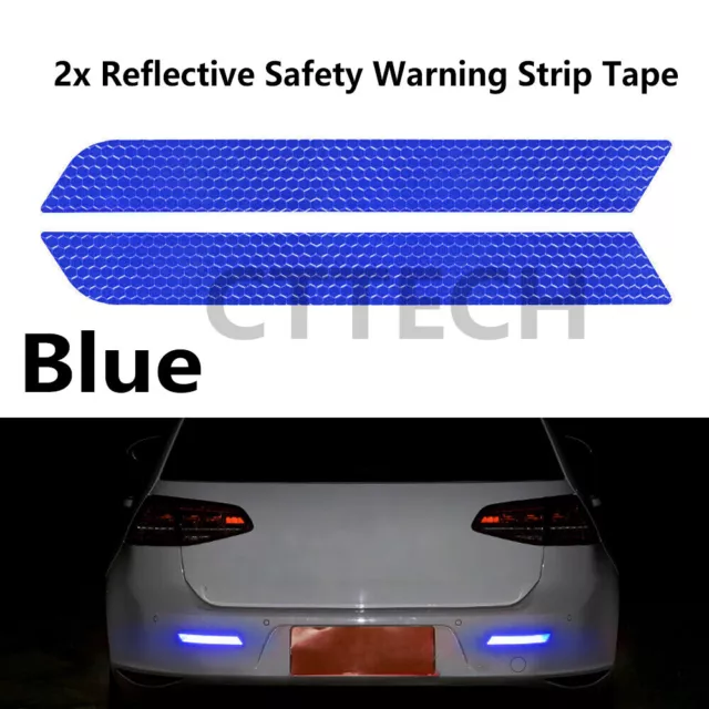 2x Blue Reflective Safety Warning Strip Tape Car Door Bumper Reflector Stickers