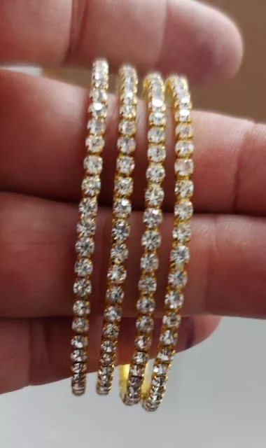 Stunning Crystal Diamante Bangles Indian Bridal Fashion Jewellery 4 Pieces Set