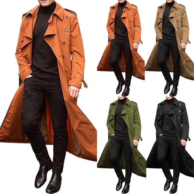 Invernale da Uomo Cappotto Trench Giacca Lunga Doppiopetto Scaldamuscoli Outwear