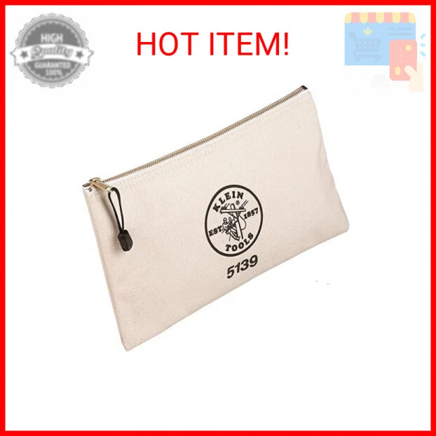 Klein Tools 5139 Zipper Bag, Canvas Tool Pouch 12.5 x 7 x 4.25-Inch