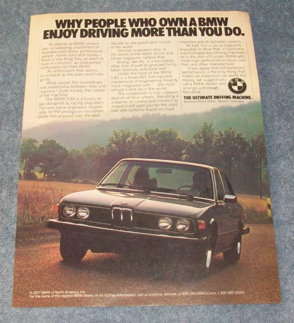 1977 BMW 530i Luxury Sedan Vintage Ad "Wy People Who Own a BMW Enjoy..."