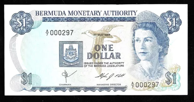 World Paper Money - Bermuda $1 Dollar 1984 P28b Low 3 Digit Serial @ Crisp UNC