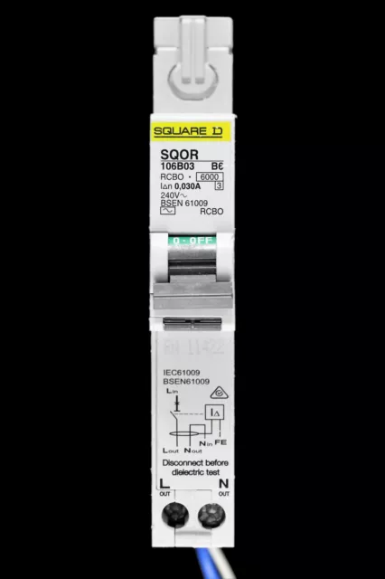 SQUARE D 6 AMP CURVE B 6kA 30mA RCBO TYPE AC SQOR 106B03