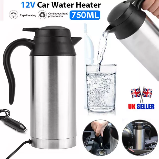 12V Stainless Steel Portable Electric Kettle 750ml Car Truck Travel Water Heater