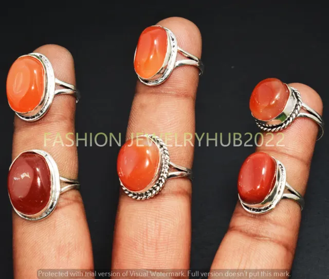 Carnelian Gemstone Handmade Rings 5pcs Lot 925 Silver Plated Jewelry